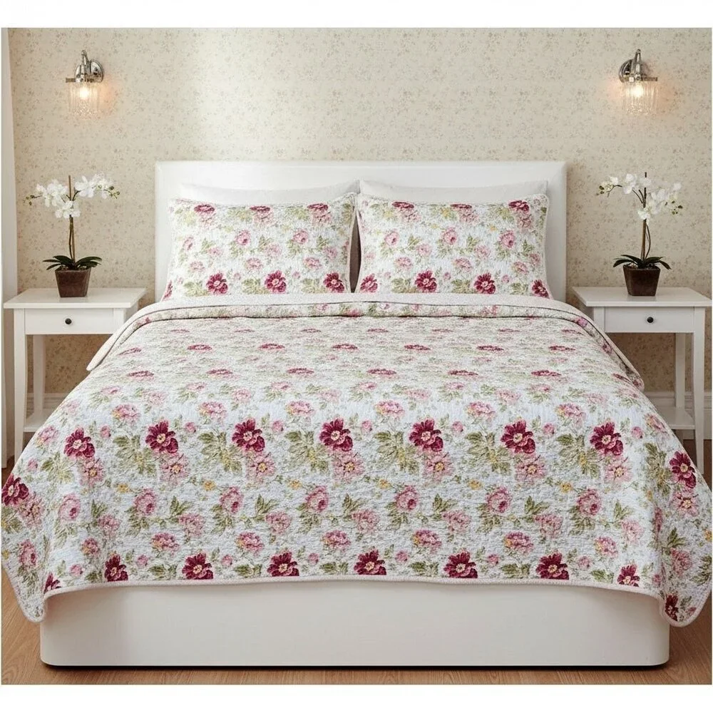 VTG Laura Ashley Reversible Floral Quilt Bedspread Coverlet Queen Cottage Boho